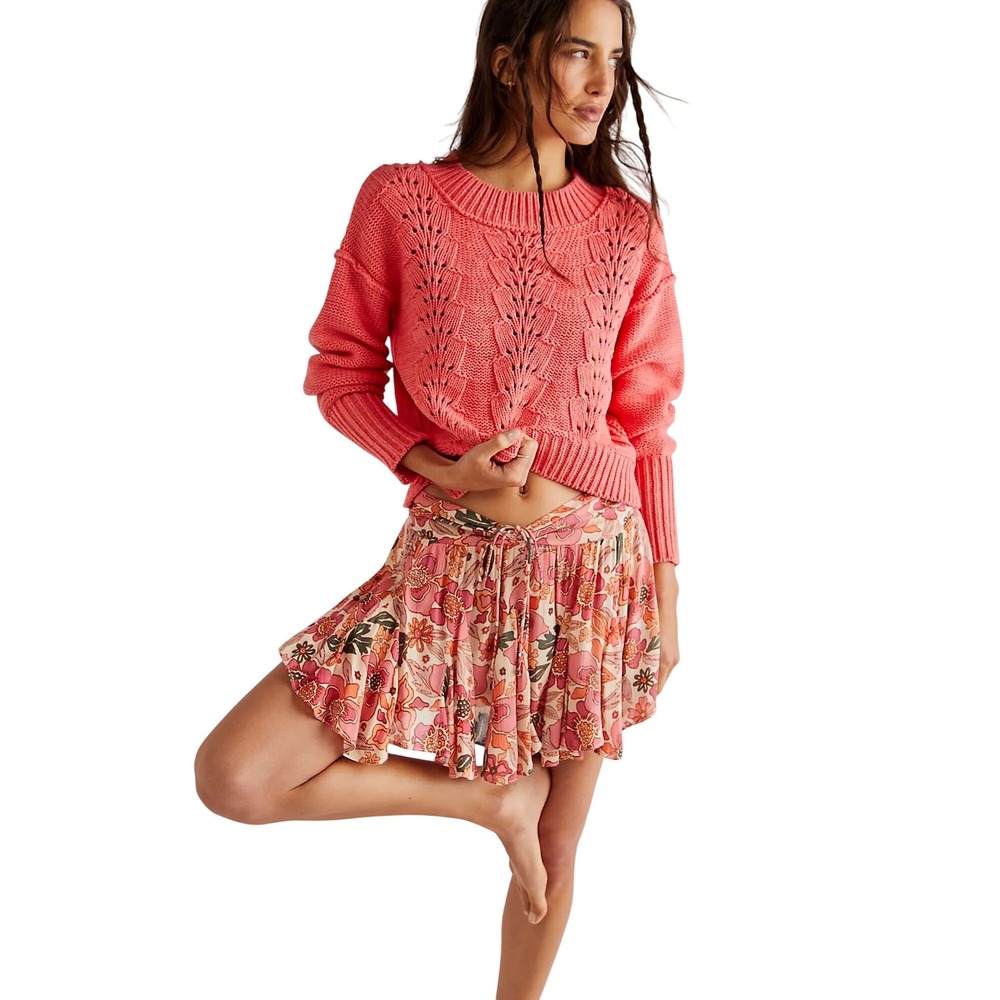 FREE PEOPLE Textured Knit Sweater – Coral Pink – Size Small-Cropped‎ - Picture 1 of 6